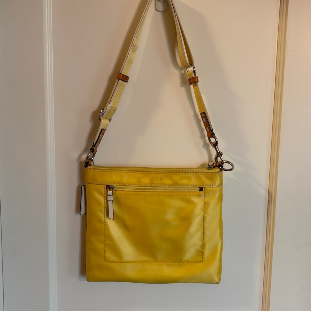 Coach Hampton Weekend Swing Crossbody Purse in Sunny Yellow Satin Fabric - Picture 6 of 14